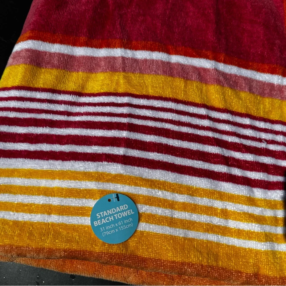 Striped Cotton Beach Towel in Red, Yellow, Orange, White